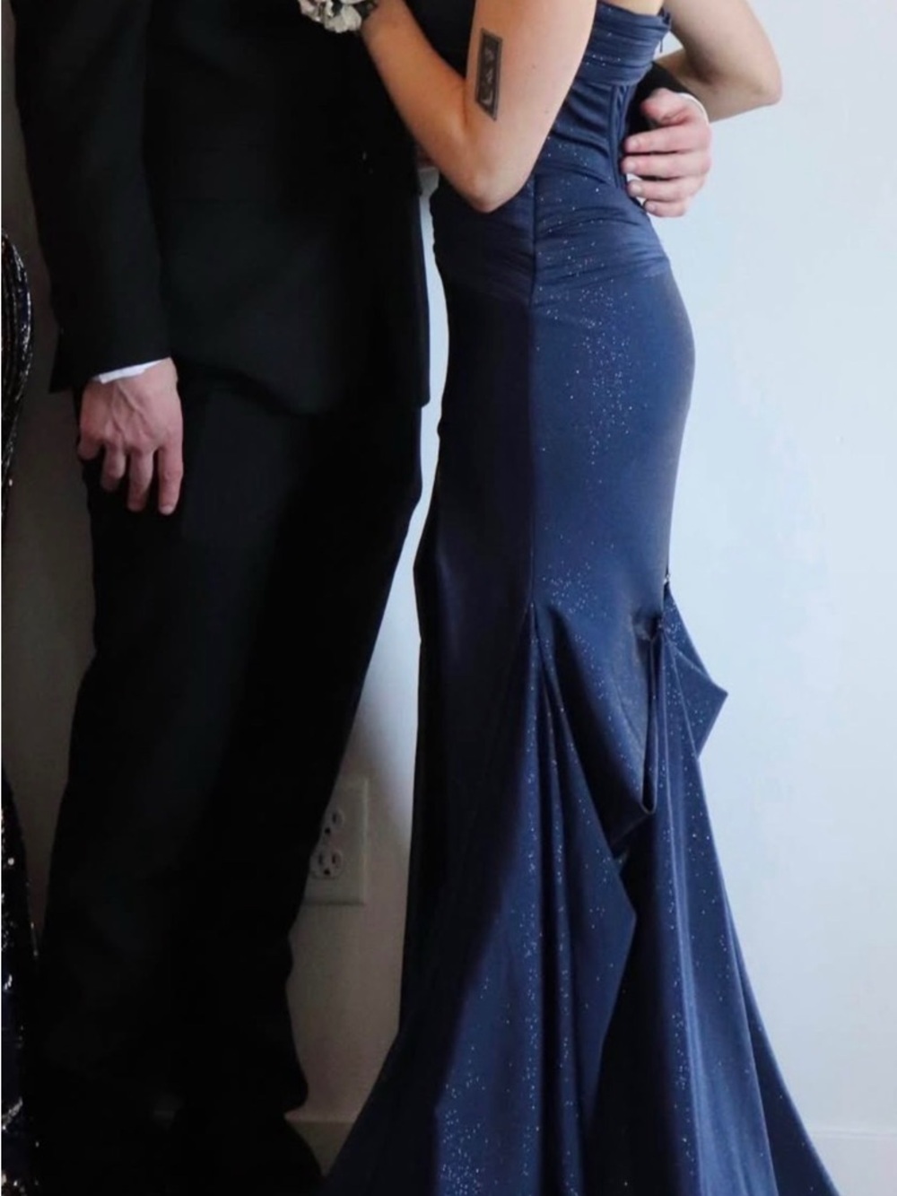 Jovani Navy Corset Prom Dress Size 00 Strapless High Slit Gown - Picture 3 of 4